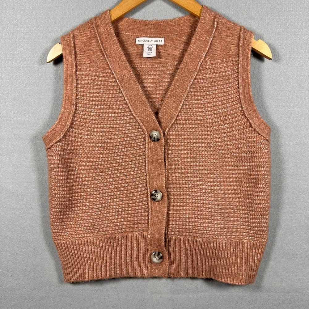 Womens Ribbed Knit Button Front V-Neck Sweater Cottagecore Grandamacore Vest M